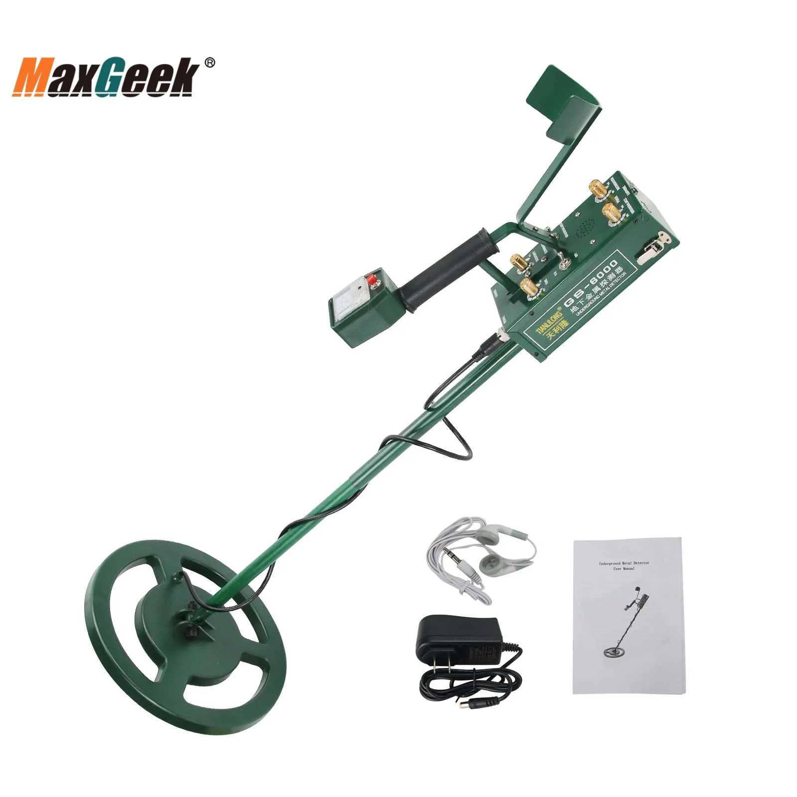Mini Detector de Metal Subterrâneo Caçador de Tesouros com Auscultadores Tela Led de Profundidade Máxima 8.5m Maxgeek-gs6000