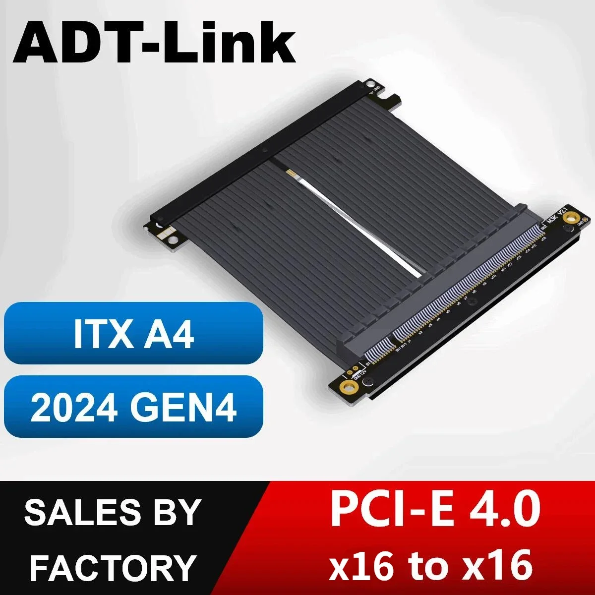 

ADT-Link PCI-E x16 4.0 Riser Cable GPU Вертикальная полноскоростная видеокарта RTX3090 A4 ITX Chassis Двойная видеокарта с обратным углом 16x