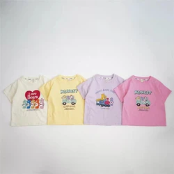 T-shirt da bambina stampata con orsetto carino 2024 nuovo abbigliamento estivo magliette a maniche corte per bambini magliette da ragazza in cotone cartone animato