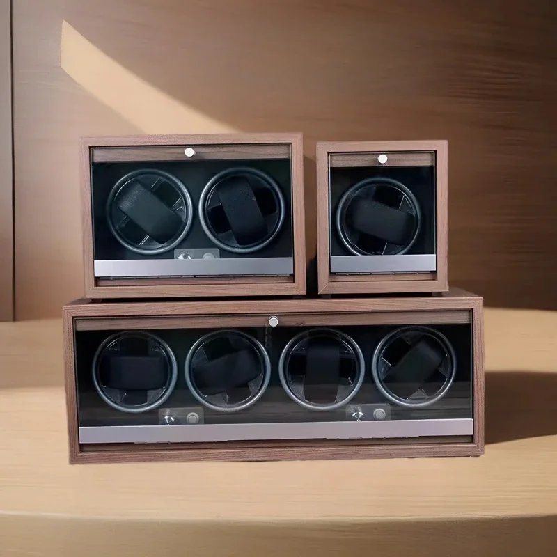 

Watch Winder for Automatic Watches Dustproof Mechanical Watch Case Black Walnut Wood Safe Box with LED Ambient Light