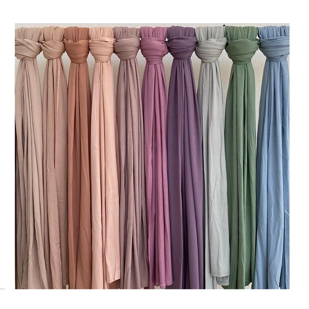 Muzułmańskie kobiety rozciągliwa koszulka hidżab zwykła bawełniana koszulka hidżaby islamski miękki turban okłady na głowę chustka na głowę 170X60cm