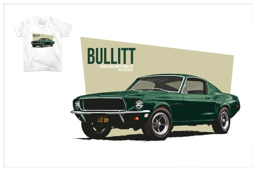 Fashion Summer T Shirt Classic American car fans Mustang Bullitt T-Shirt Vintage Mustang Classic Car Tee Shirt