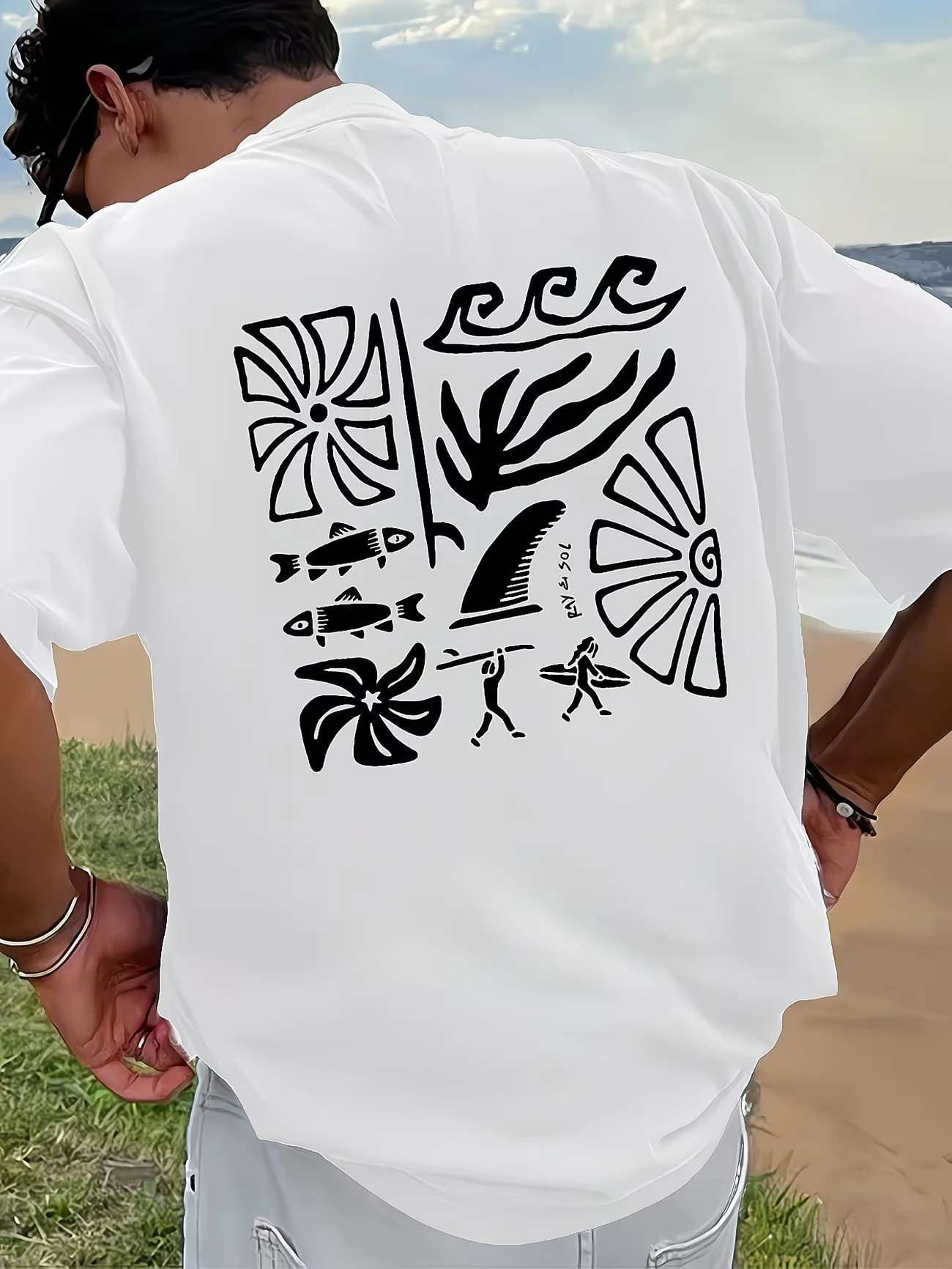 2026 Men Graphic T-Shirt Summer Short Sleeve Ocean Wave Print Loose Fit Tops Unisex Casual Fashion Streetwear Tee