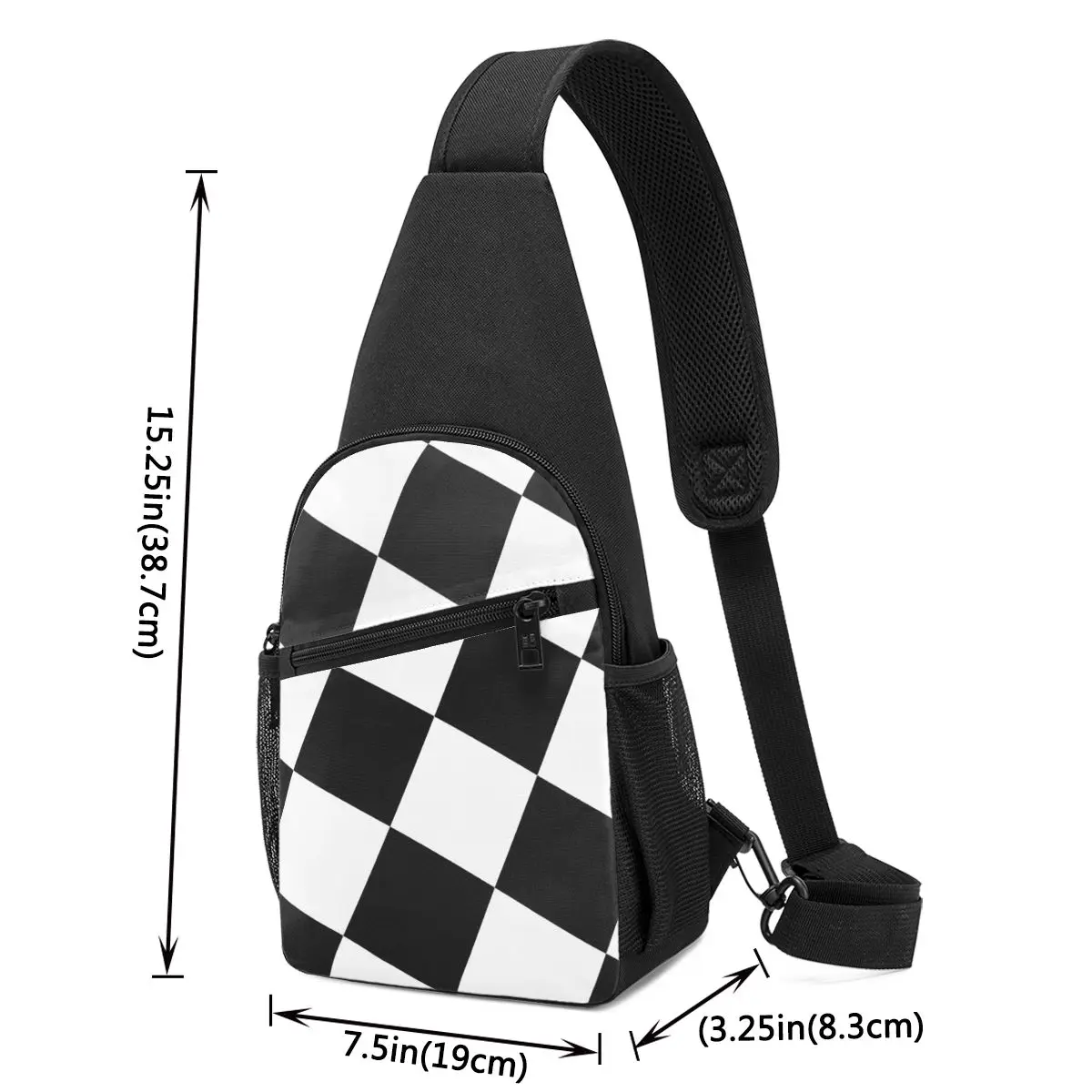 Checkered Squares Printing Chest Bag Men Sling Crossbody Backpack Chest Bag Travel Hiking Daypack Shoulder Bag