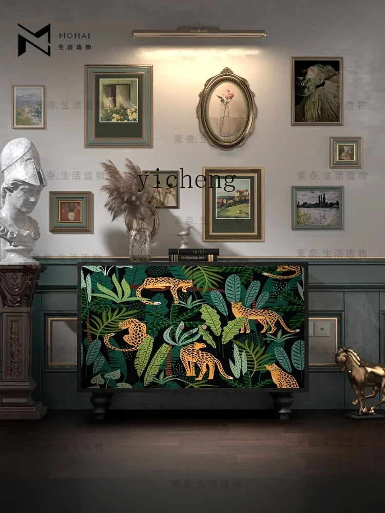 b11-Retro Entrance Cabinet Modern Light Luxury Home Cabinet Restaurant Sideboard Cabinet