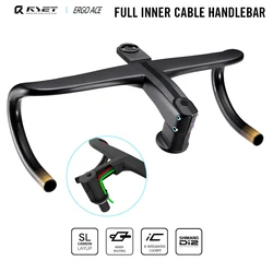 RYET Ergo Ace Road Bicycle Handlebar Carbon Full Internal Cable Routing Integrated Handlebar Di2 With Computer Holder Bike Parts