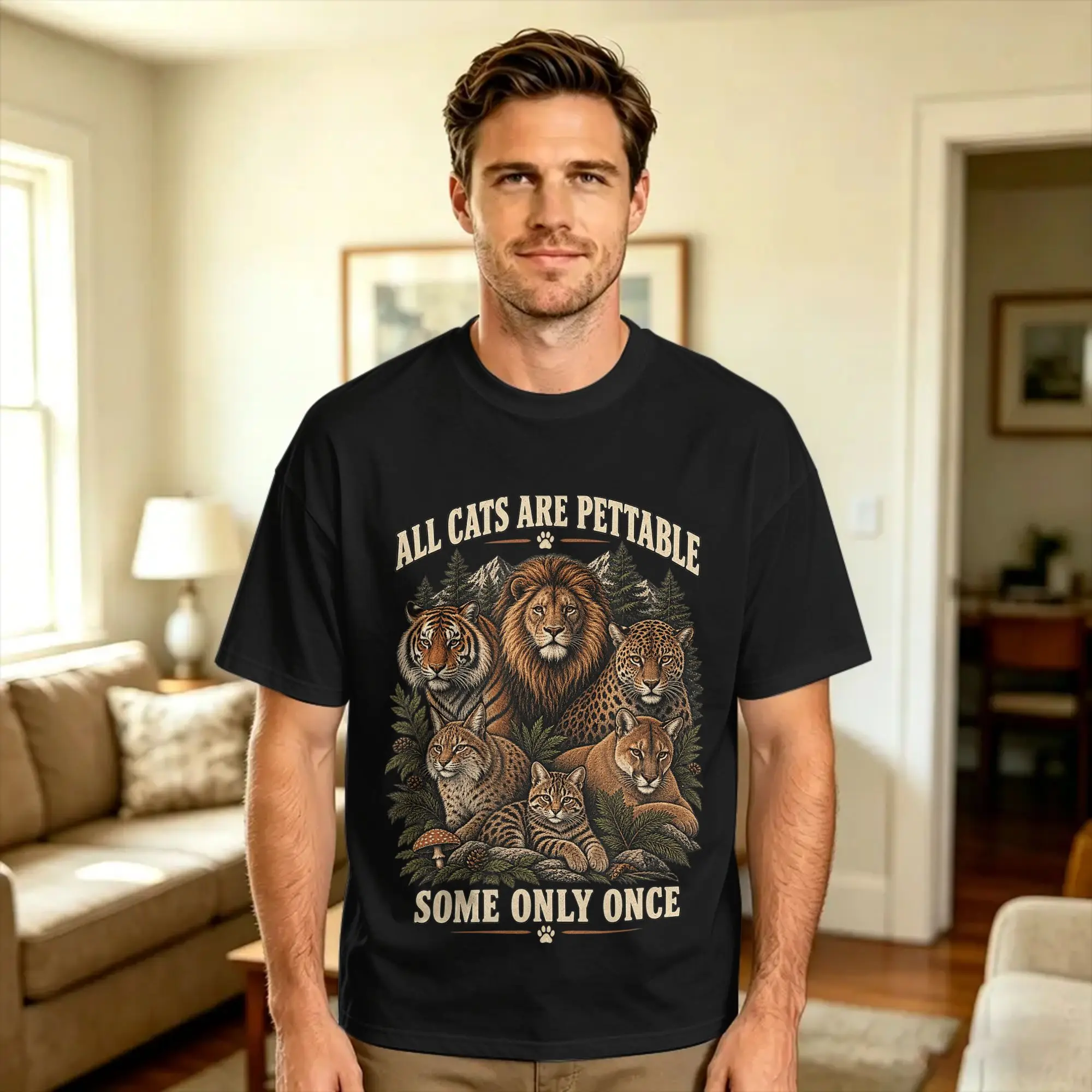 All Cats are Pettable Some Only Once Wild Cat Vintage Design T-Shirt Summer  Pure Cotton T Shirts For Man Harajuku Design Tshirt