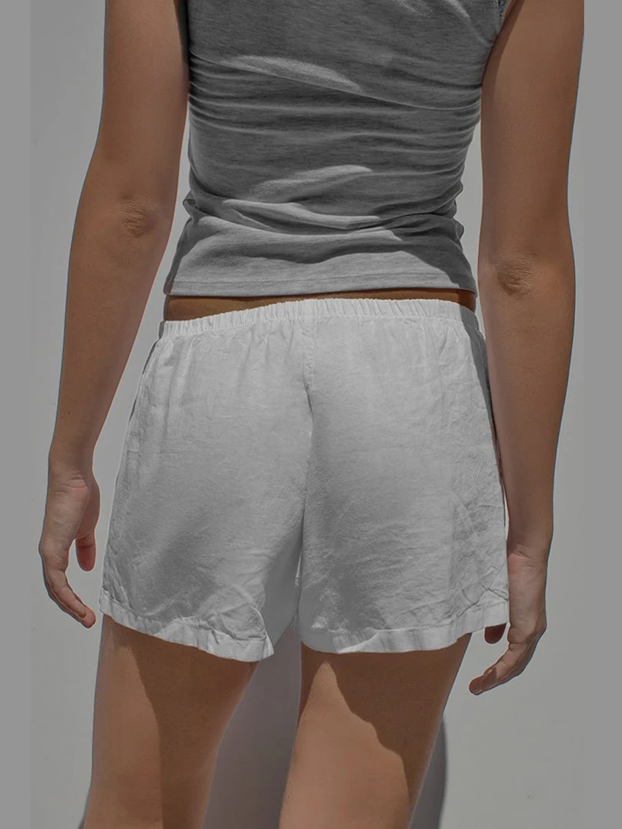 여성용 줄무늬 신축성 허리 미니 반바지, 단색 라운지 반바지, 캐주얼 여름 반바지