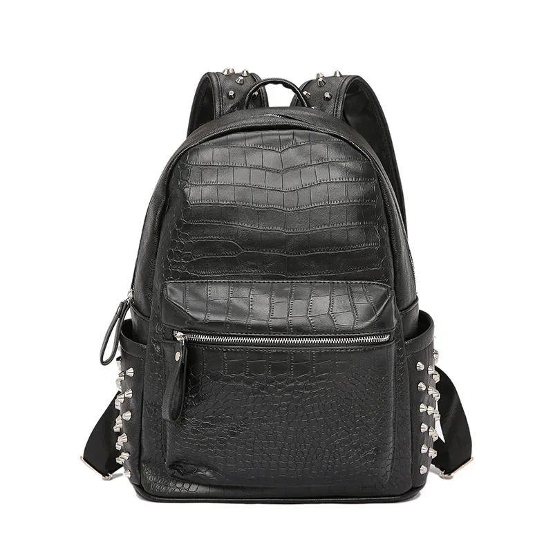 Fashion Rivet Backpack Men Women Embossing Alligator Leather Men\'s Backpack Laptop Bag Luxury Design Couple Backpack School Bag