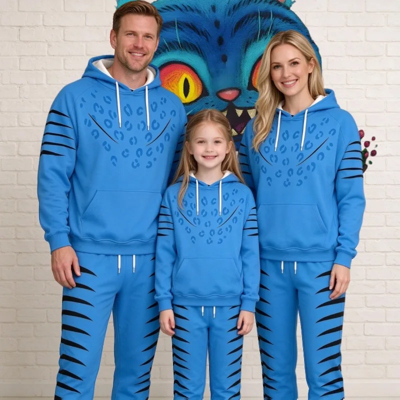 Family Matching Outfits Derpy Tiger Hoodie Set 2Pcs Tracksuit Hoodie +Jogger Pants KPOP Costume For Halloween Cosplay Daily Wear