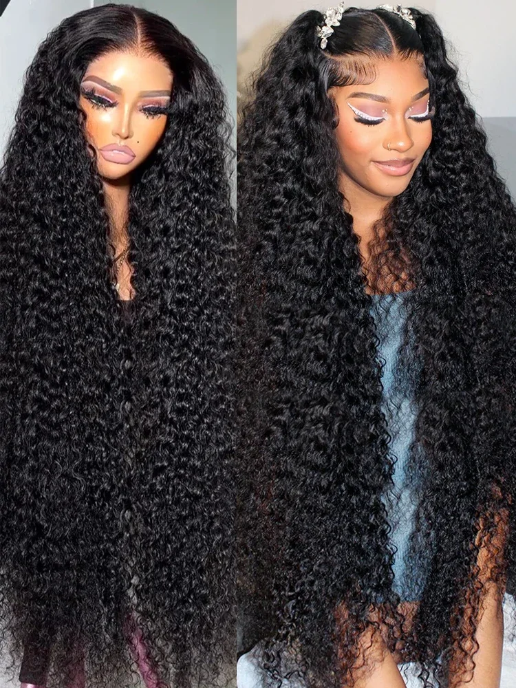 250% 13x4 Deep Wave Lace Frontal Wig 13x6 Transparent Lace Front Human Hair Wig 30 36 Inch Brazilian Curly Preplucked Wigs