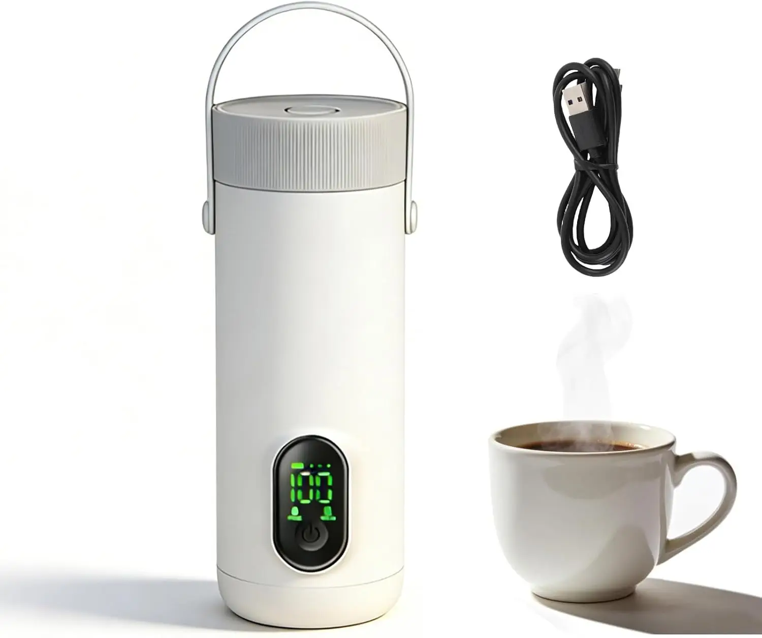 Car Travel Electric Kettle, 350ML Small Tea Coffee Kettle Mini Hot Water Boiler  Rechargeable Portable Water Heater, 12 Hour