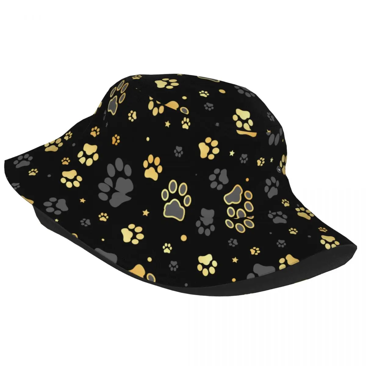 Trendy Gold Dog Paw Bucket Hat Girl Lightweight Outdoor Animal Fishing Caps Hot Summer Headwear Bob Hat