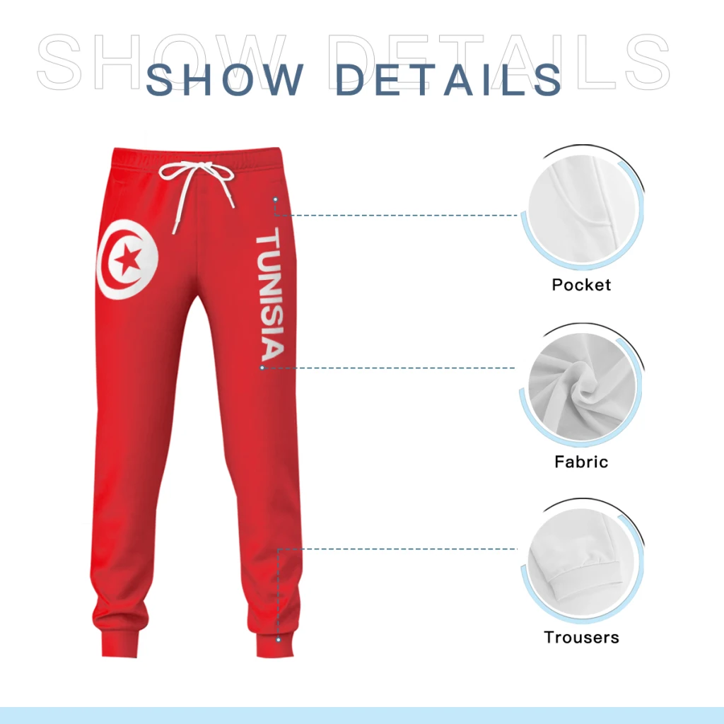 Mens Sweatpants Tunisia Flag Pants with Pockets Joggers Soccer Football Multifunction Sports Sweat With Drawstring