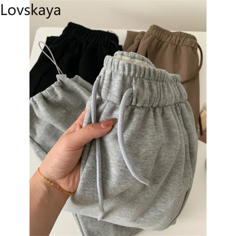 

Casual pants women's gray versatile pants leggings loose fit slimming straight leg and plush