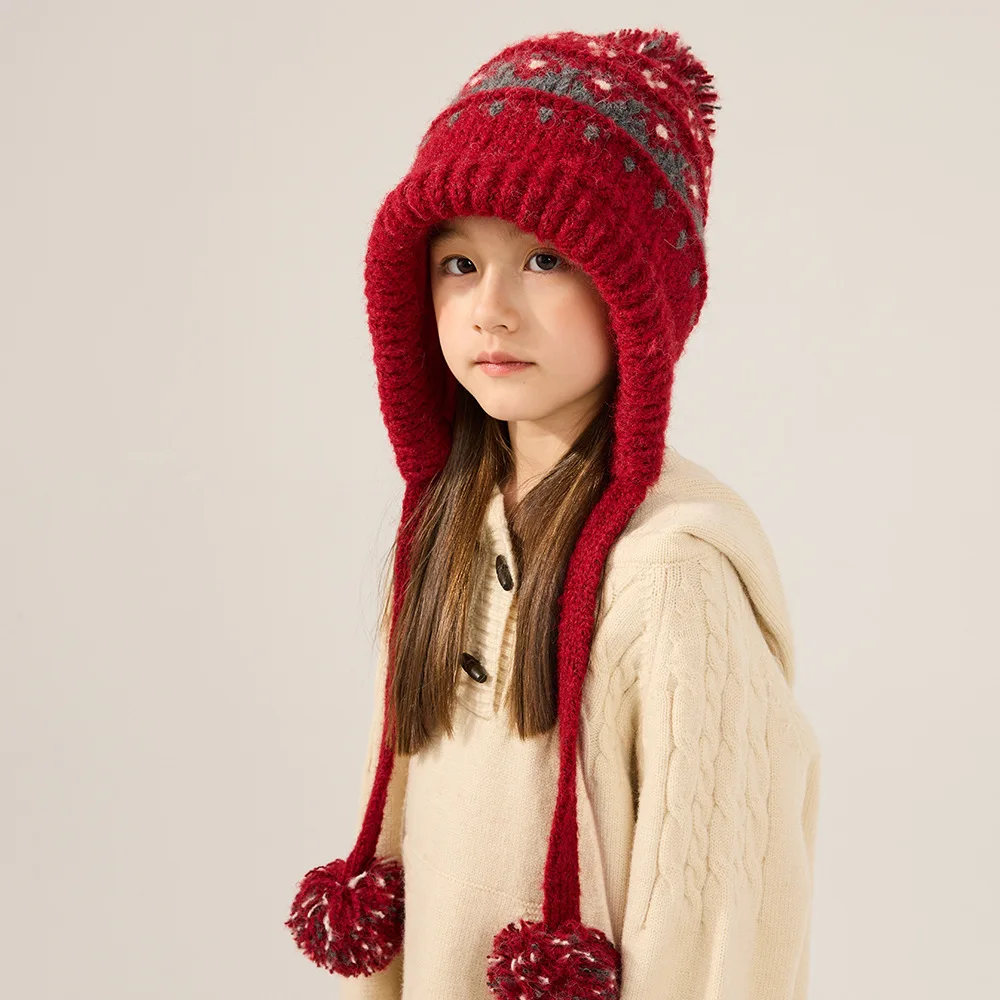 Winter Fashion Children Hats Ball Accessories Kids Boys Girls Soft Thicken Warm Ear Protection Caps