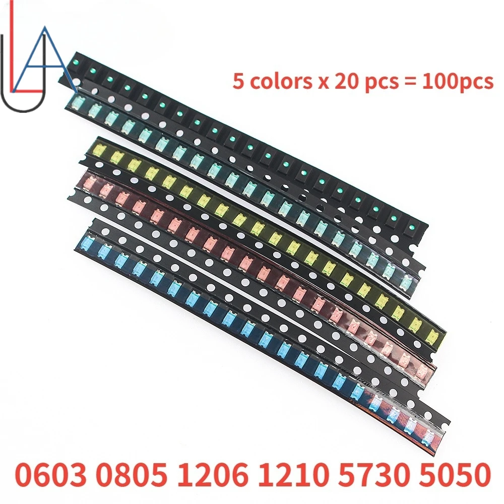 SAMIROB 100pcs 0603 0805 1206 1210 5730 5050 SMD LED Light Emitting Diode Kit 5 colors Miniature LED Red White Yellow Green Blue