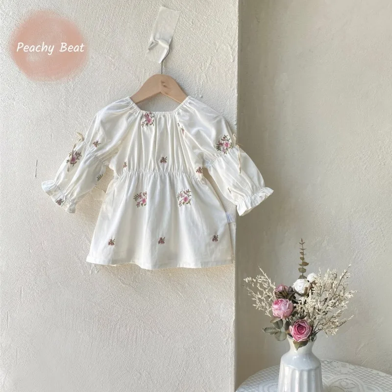 

Newborn Baby Girl Princess Cotton Floral Embroideried Dress Infant Toddler Child Elegant Vestido Long Sleeve Baby Clothes 0-2Y