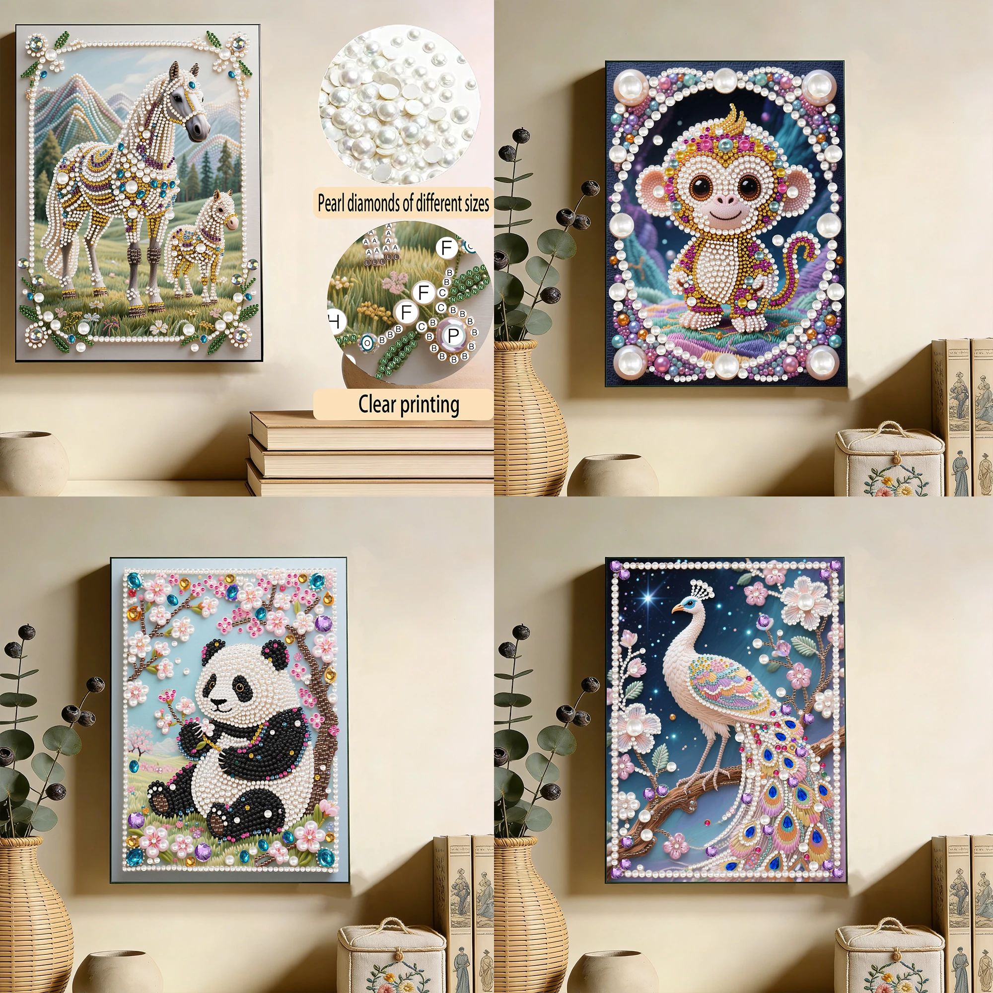 DIY Pearl Diamond Art Painting Kit Animal and Flower Patterns Home Decoration DIY Arts Ornament 30x40cm - view 5