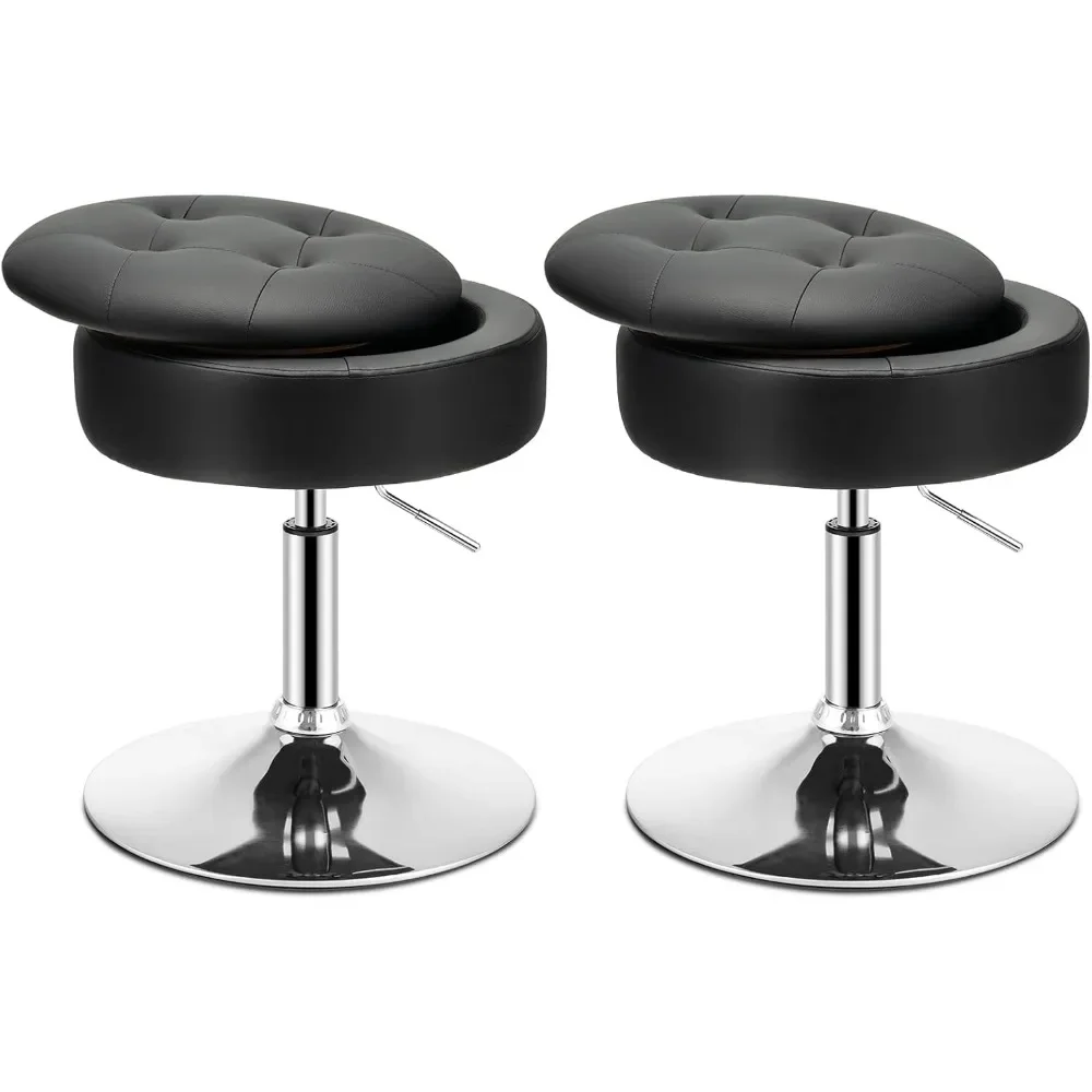 Vanity Stool with Storage 360° Swivel PU Leather Vanity Chair 20” To 26” Height Adjustable Makeup Stool Salon Furniture