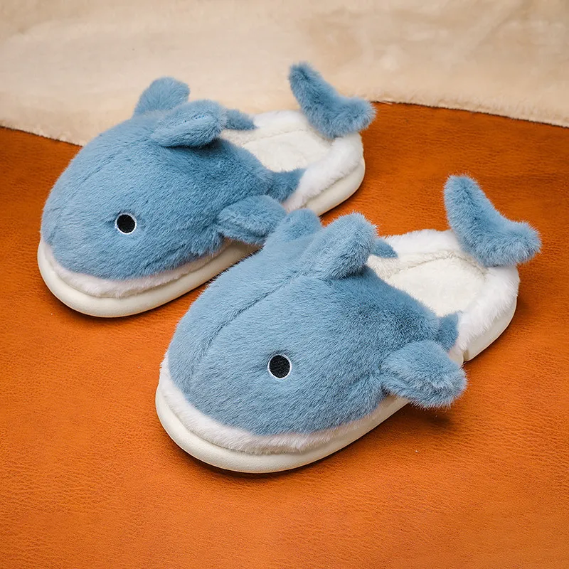 

Cute Blue Unisex Shark Slippers Comfortable Warm Men's Home Slippers Lightweight Winter Plushed Slippers Men chinelos masculinos