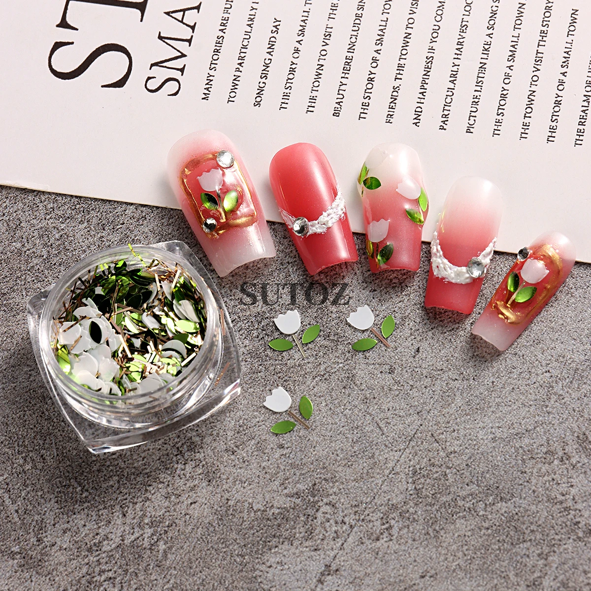 Roze Tulp Nail Art Pailletten Bloem Bladlijnen Vorm Vlok Holografische Nagel Gemengde Papierresten Diy Manicure Decoratie Nlyjx01