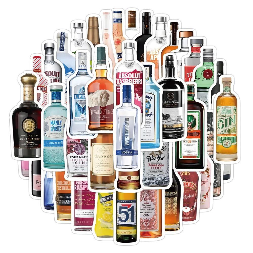 60PCS Cocktail Whisky Champagner Wodka Graffiti Aufkleber Für Helm Fahrrad Bleistift Fall Aufkleber BulingBulingStickers Shop