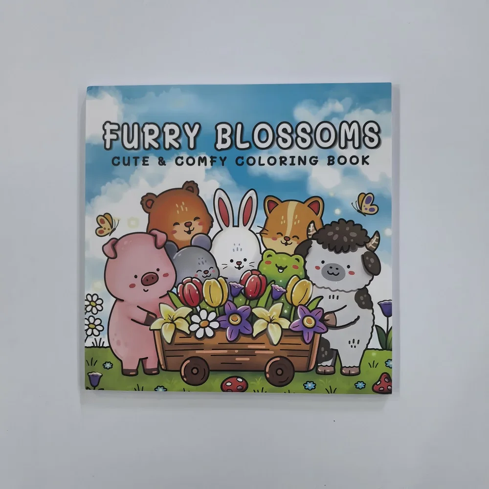 Furry Blossoms Adult Coloring Book - Cute & Comfy Stress Relief Drawing Ideal Gift for Party Birthday Christmas