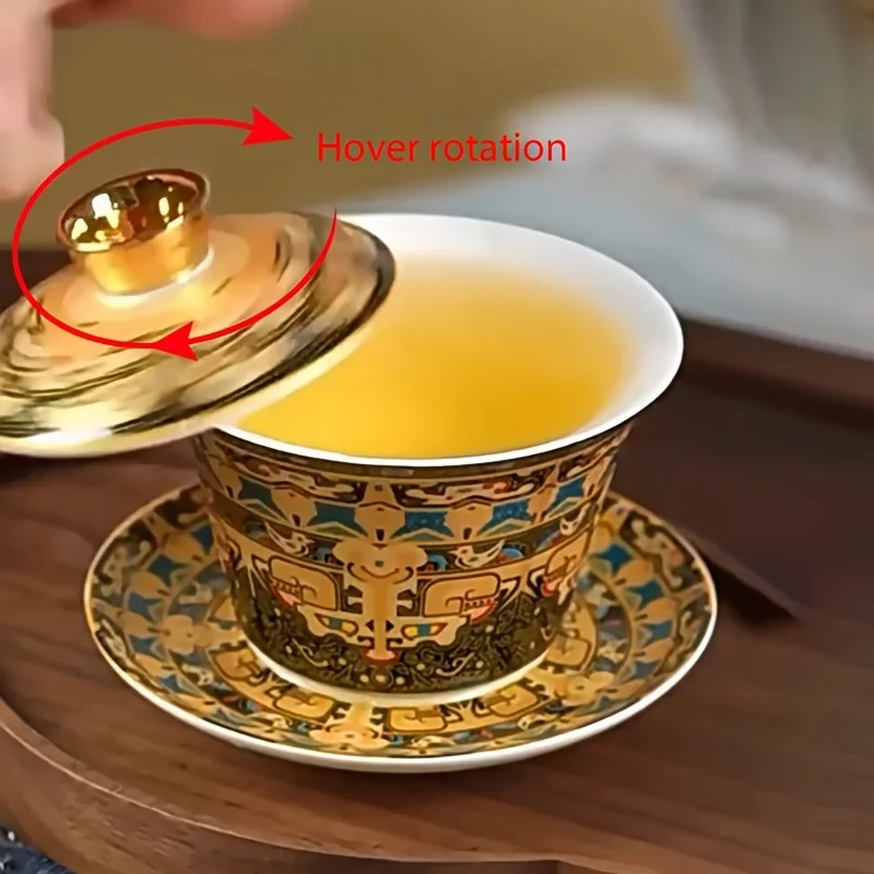 360-degree floating rotating three-color bowls, non-heated Chinese Gongfu tea set, single high-grade jadeite tea bowl