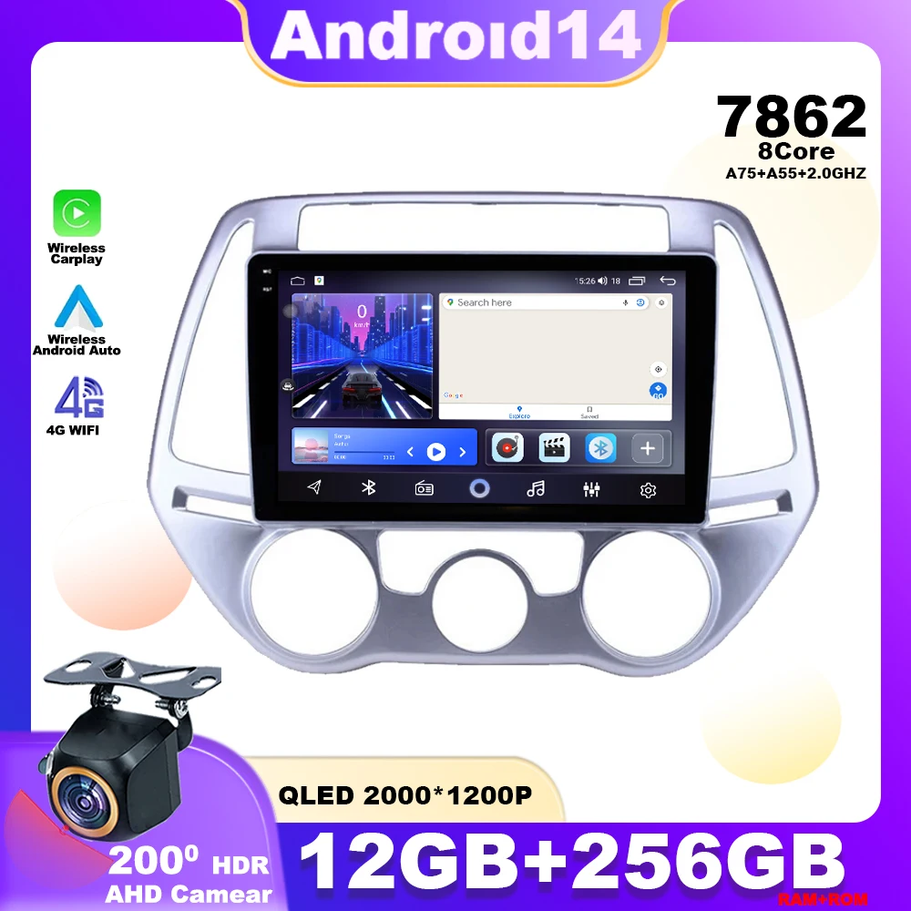 

Android 14 For Hyundai i20 PB 2012 - 2014 Car Radio Multimedia Player Stereo Navigation GPS 4G Wireless Carplay WIFI HDR QLED BT