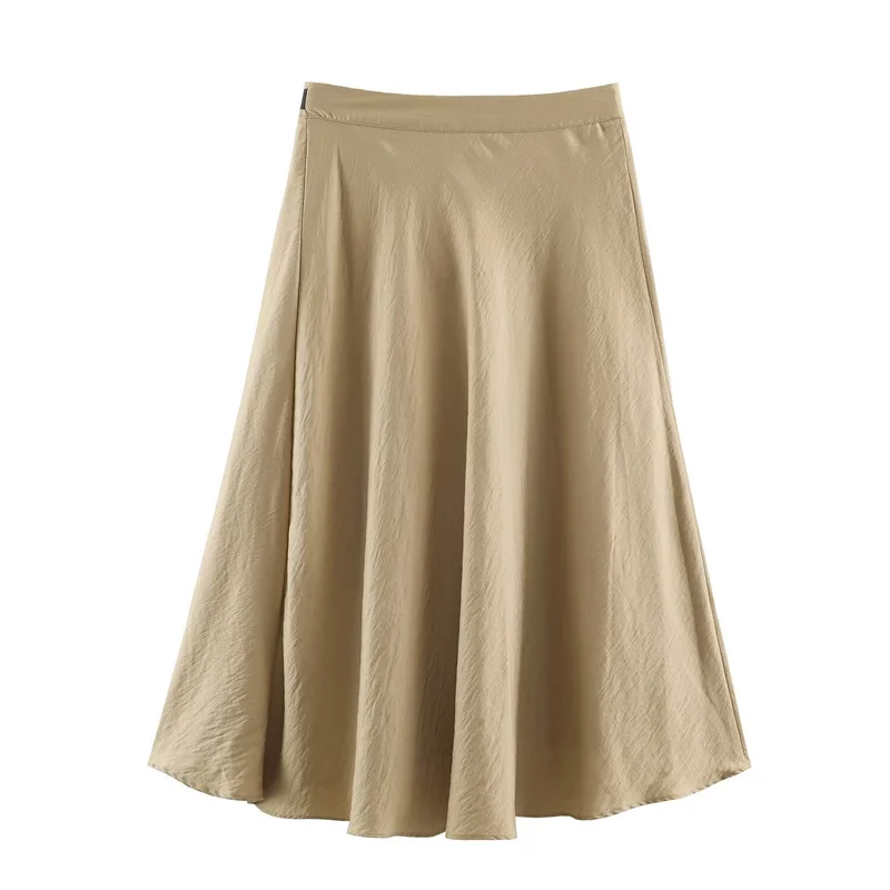 Guobioziy 2026 Women's Midi Skirt Autumn New Style Khaki Buckle Waist Decorative Loose Long Skirt Elegant and Casual