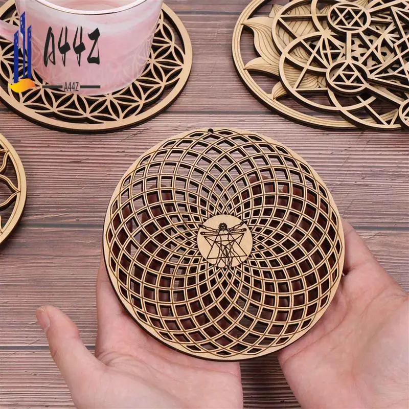 

A44Z-16Pack 14Cm Wooden Wall Sign Flower Of Life Shape Coaster Wood Wall Art DIY Coaster Craft Making Geometry
