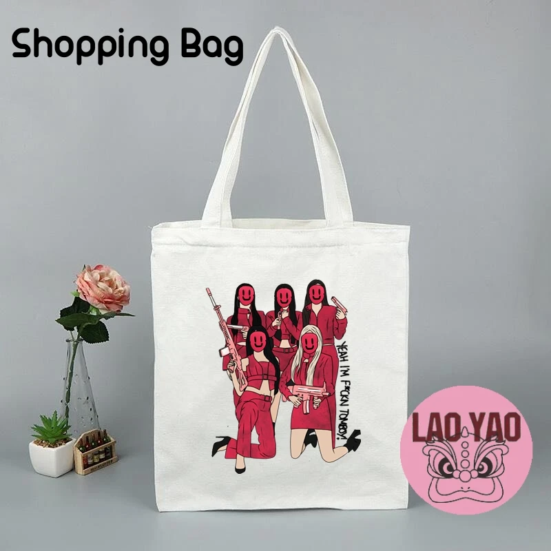 G-IDLE Kpop Shopper Bag per le donne borse di stoffa Totebag Tote Shopping estetica donna tela grande studente universitario nome personalizzato