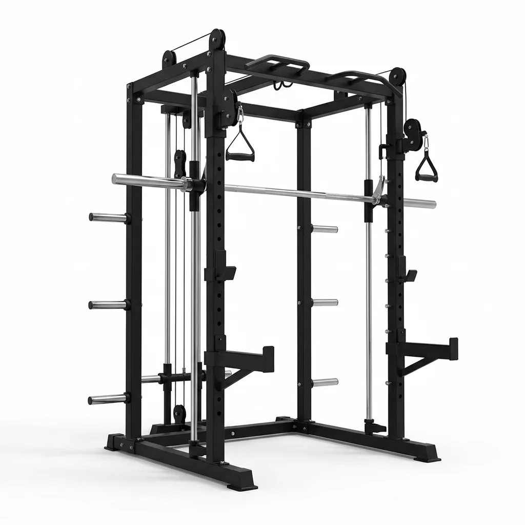 Multi-Functional Steel Power Cage Squat Rack Smith Machine 100kg Weight Stack for Fitness Exercises ABS Chest Training-Unisex