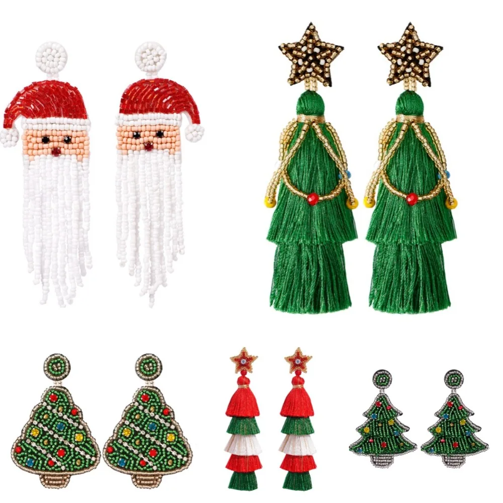 لطيف عيد الميلاد عيد ميلاد سعيد أقراط سانتا كلوز شجرة عيد الميلاد اليدوية مطرز الأذن قطرة مجوهرات إبداعية الأحذية الأذن مربط امرأة