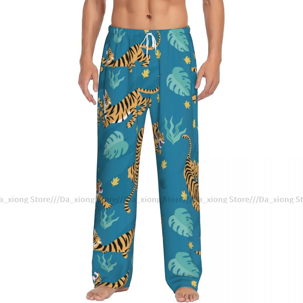 Men's Sleepwear Loose Sleep Pants Pajamas Vintage Tiger Pattern Long Lounge Bottoms Casual Homewear