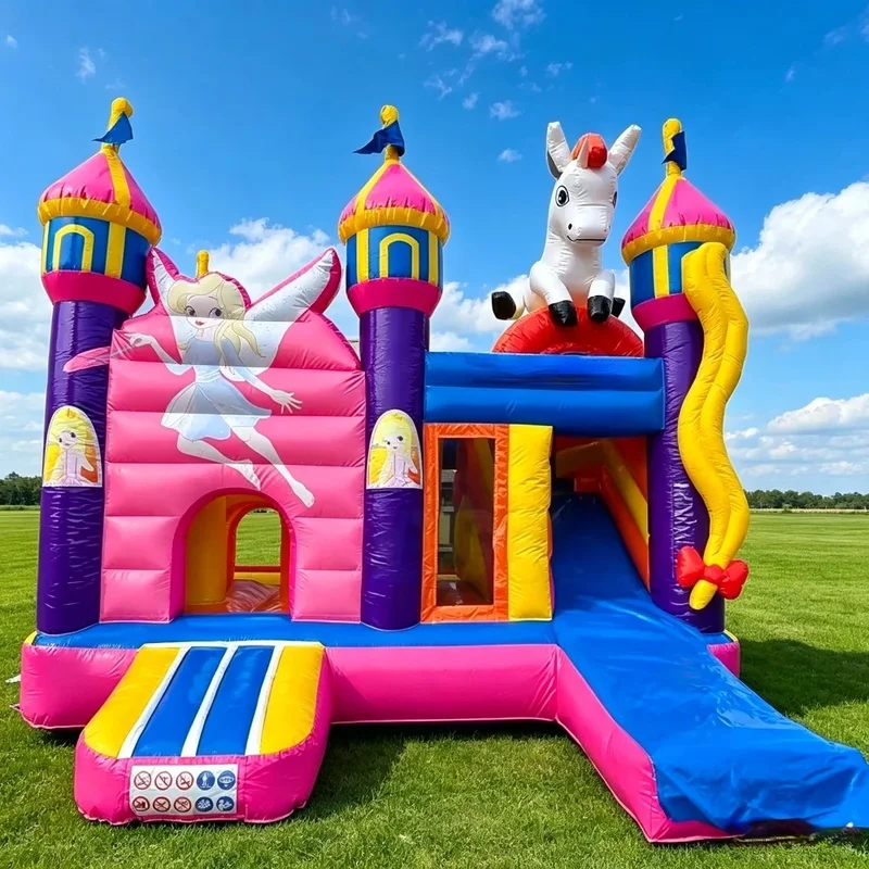 New Design Jump Castle Carnival Bounce House Kids' Inflatable Unicorn Princess Wonderland Castle with Slide for Birthday Parties