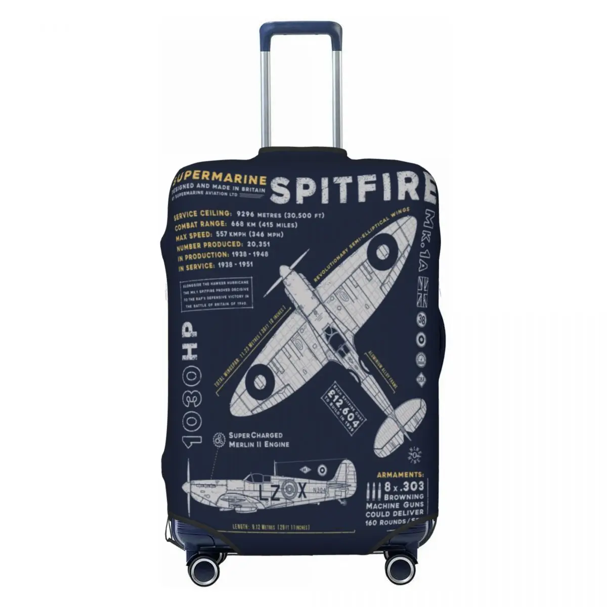 

Supermarine Spitfire Travel Luggage Cover Elastic Fighter Pilot Aircraft Airplane Plane Suitcase Cover Protector Fit 18-32 Inch