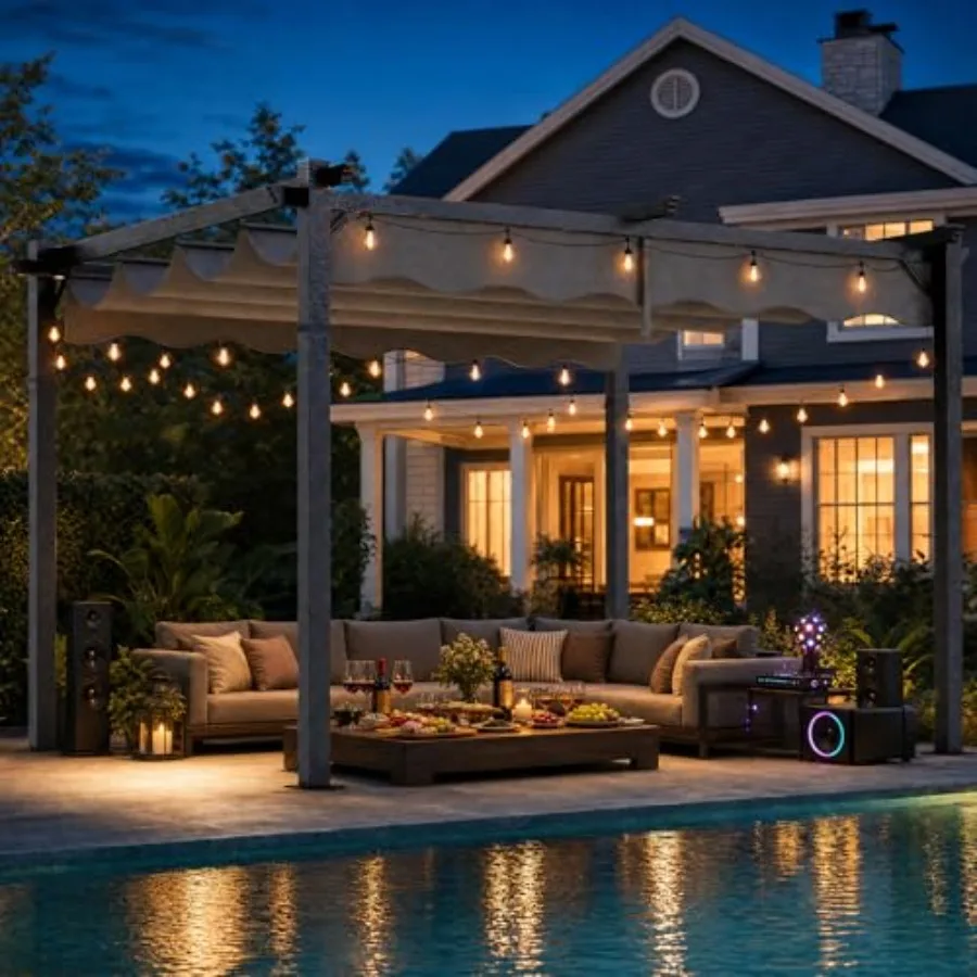 10' x 12' Retractable Pergola, Rust-Resistant Aluminum Patio Gazebo with Retractable Wave Sun Shade, Patio Covers for Shade and