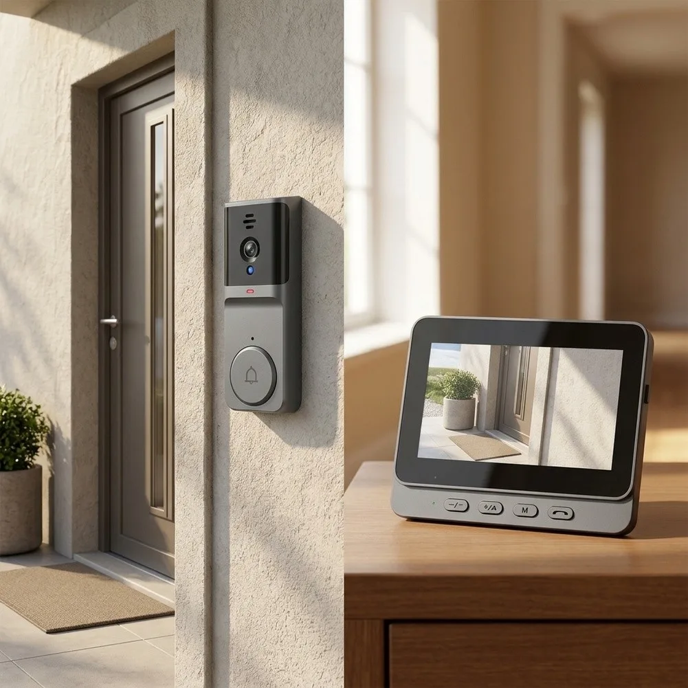 for hd Wireless Doorbell M16S with 4.3 inch Display Screen Two-Way Intercom and Peephole Camera for Home Monitoring