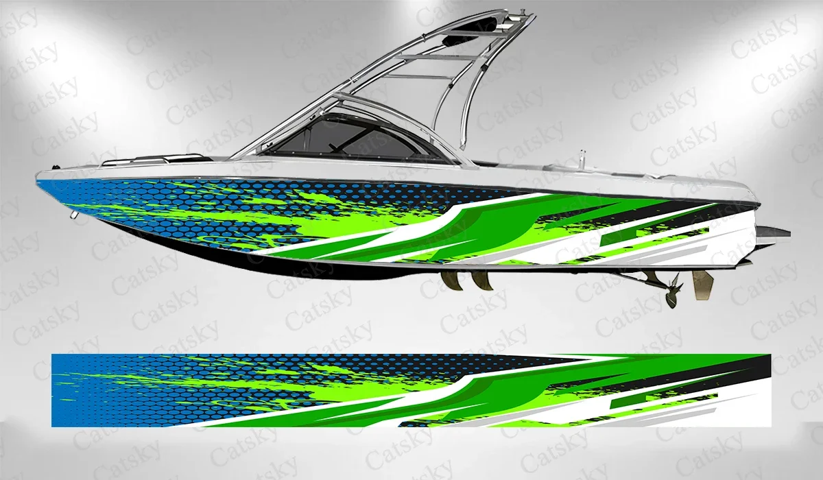 Blue vector green graphic abstract stripes Boat sticker vinyl boat pontoon deck boat fishing decorative pontoon boats decal