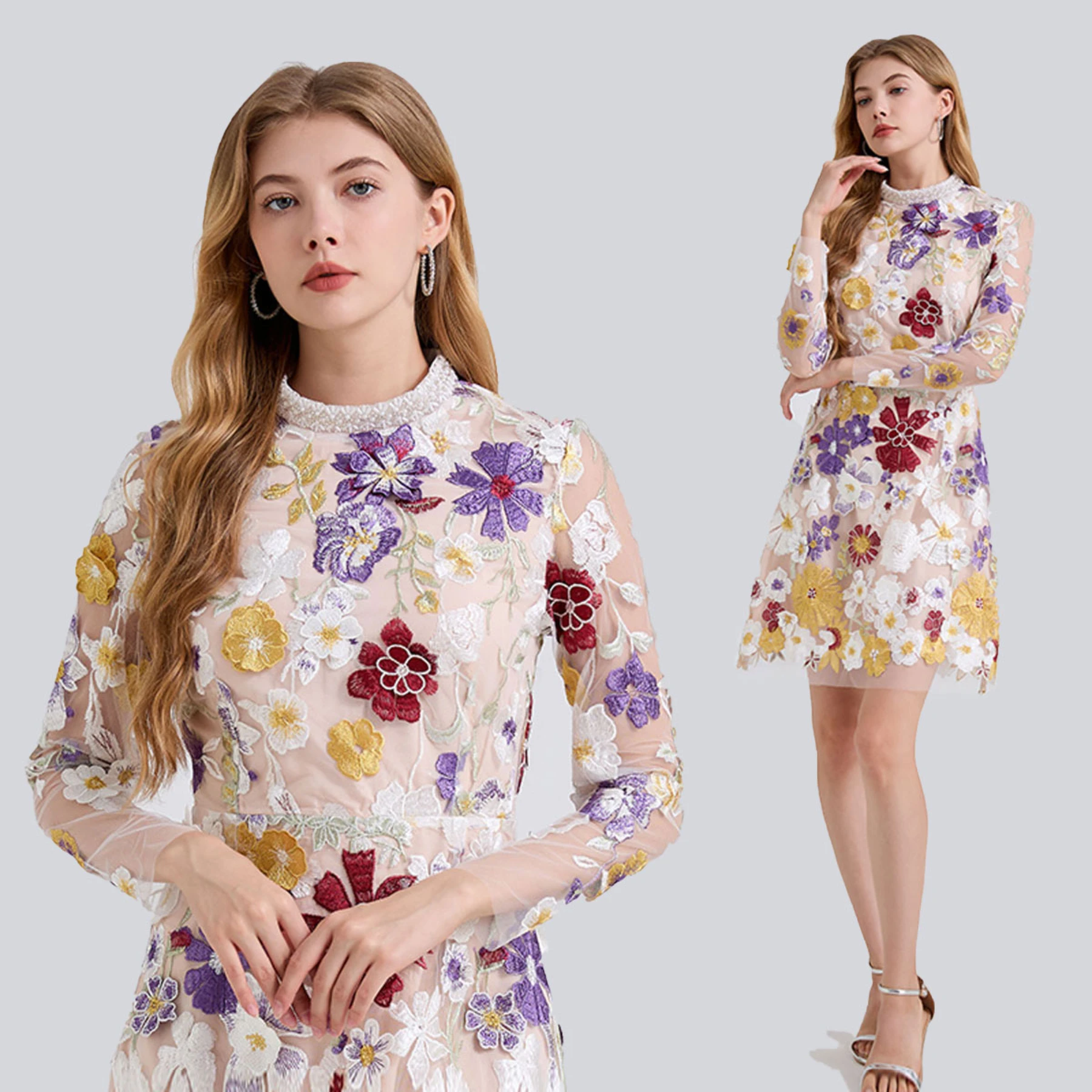 

Elegant diamond collar embroidered three-dimensional decal autumn and winter elegant dress formal skirt