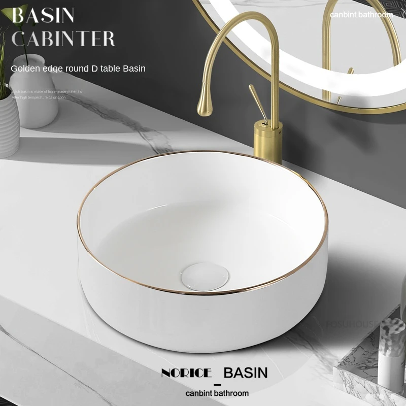 Nordic Bathroom Sinks Countertop Sink Round Washing Sink Bathroom Fixture Light Luxury Ceramic Small Size Balcony Wash Basin