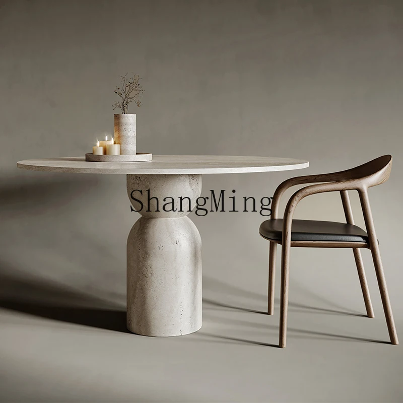 

FG natural travertine round table small household restaurant round table