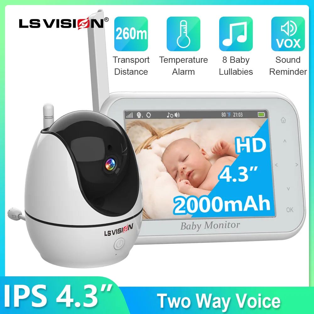 LS VISION 4.3 Inch Baby Monitor Scurity Potection Cmera For Kids IPS Screen Night Vision Battery Cam 2-Way Talk Auto Rotation