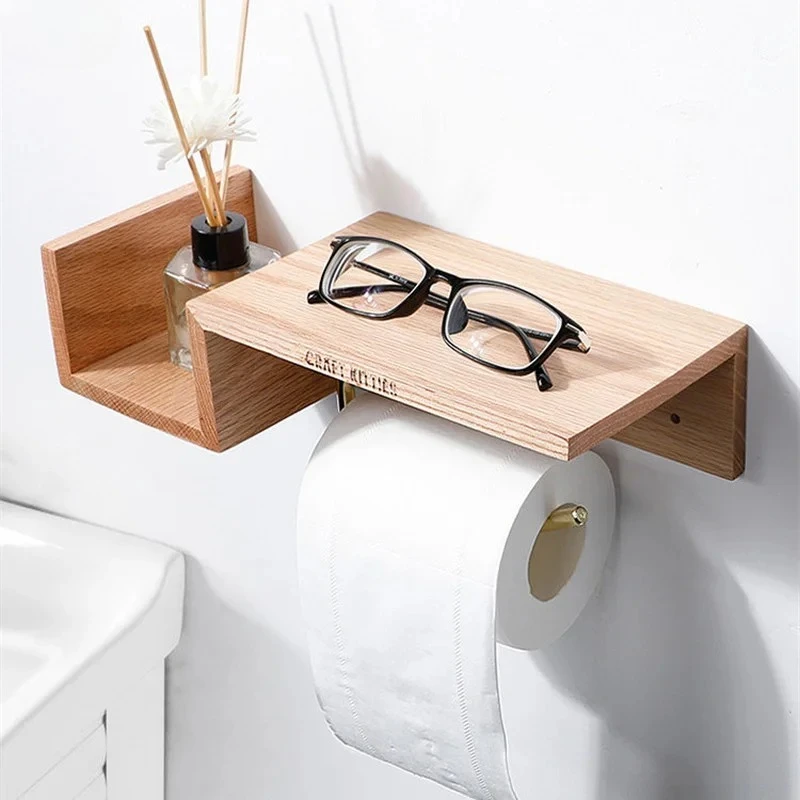 

Wall-mounted Wooden Paper Towel Rack Bathroom Shelf Paper Roll Holder Toilet Paper Holders Napkin Holder Wall Tissue Holders