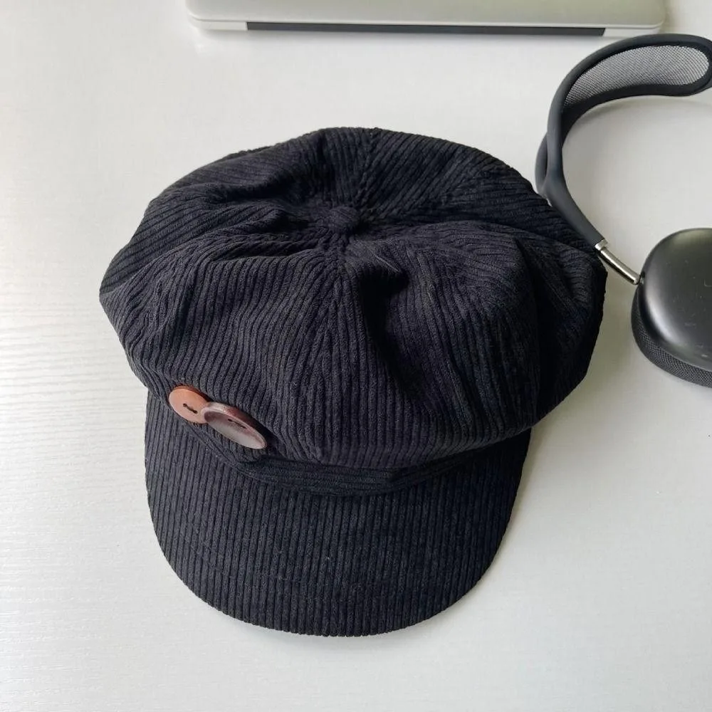 

Simple Y2k Double Button Berets Hat Harajuku Japanese Corduroy Baseball Cap JK Windproof Octagonal Hat Girls