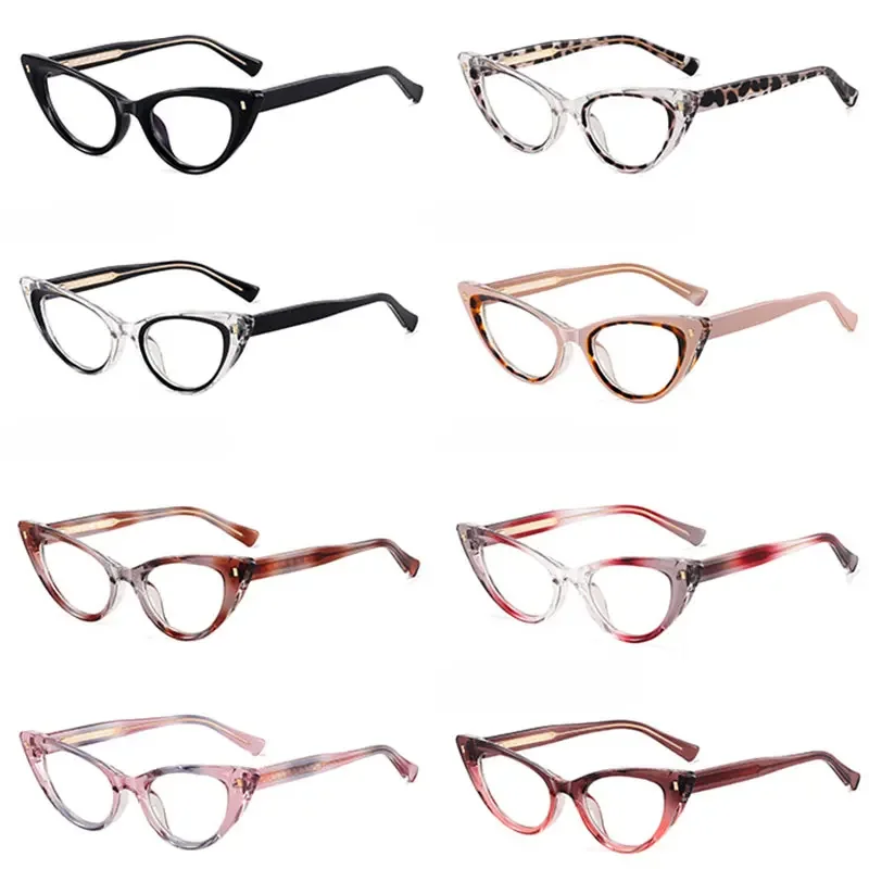 57362 Gradient Color Cat Eye Anti Blue Light Glasses Fashion Rivet Optical Spectacles Frames Spring Hinge Prescription Eyeglass