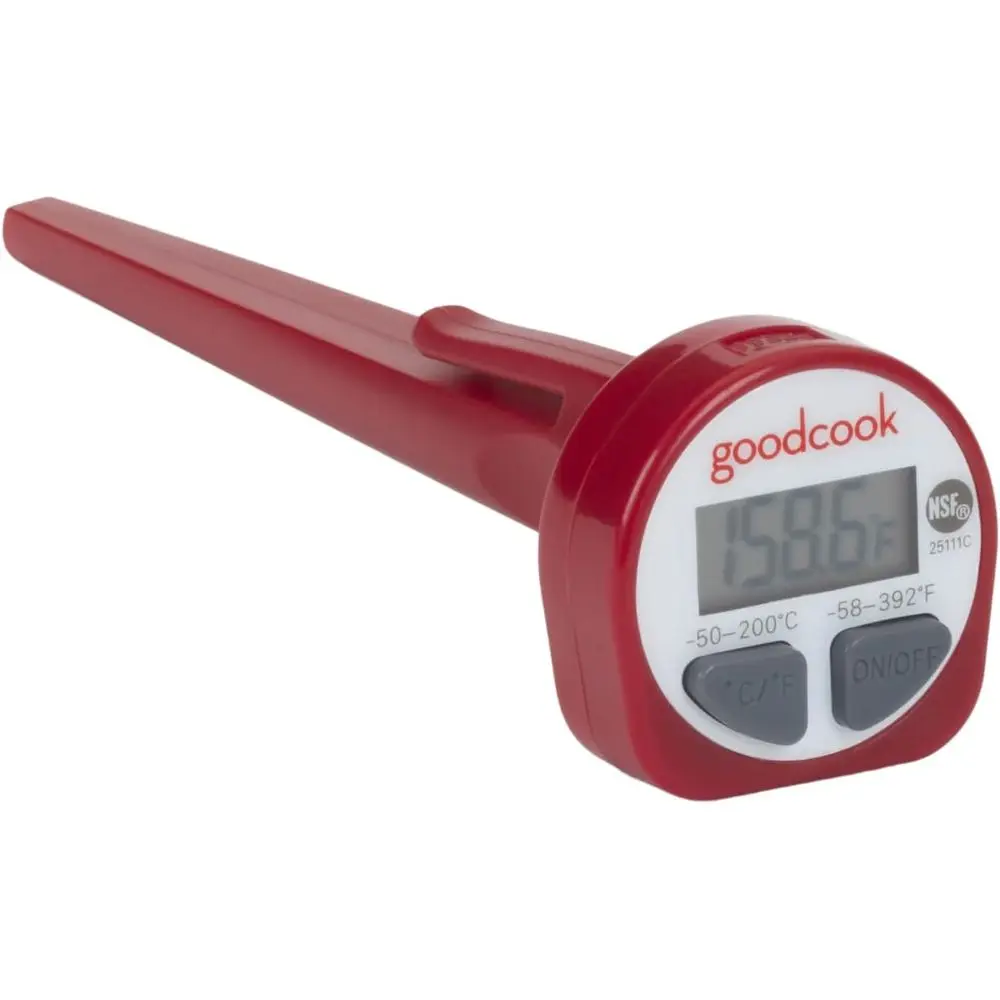 Everyday Digital Food Thermometer with Stainless Steel Probe, Fahrenheit & Celsius Display, Includes Storage Sleeve, Red