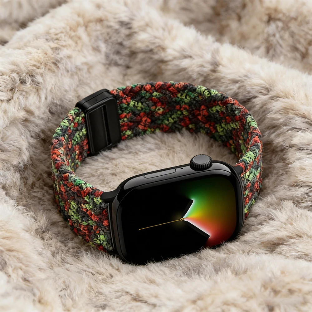 Bracelet tressé pour Apple Watch 49mm 46mm 45mm 44mm, magnétique, en parachute noir, série Unity Correa Ultra/11/10/9/8/SE